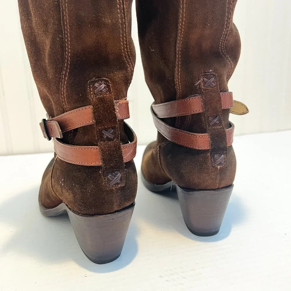 Frye Slouchy Suede Knee High Buckle Western Bohemian Block Heel Boots 7 NWOT - Picture 9 of 13